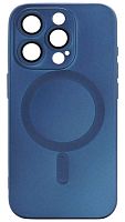 Силиконовый чехол для Apple iPhone 15 Pro MagSafe матовый с линзами синий