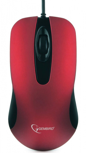 Мышь Gembird MOP-400-R, USB, красный, бесшумный клик, 2 кнопки+колесо кнопка, 1000 DPI,  soft-touch