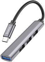 Хаб (разветвитель) HOCO HB26б 4 в 1 (Type-C в 1 USB3.0, 3 USB2.0) серый