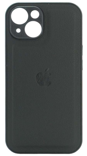 Силиконовый чехол для Apple iPhone 15 с защитой камеры кожа с лого черный