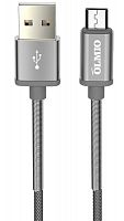 Кабель HD, USB 2.0 - microUSB, 1.2м, 2.1A, серый, металлические штекеры, нейлоновая оплетка, OLMIO