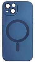 Силиконовый чехол для Apple iPhone 13 MagSafe  матовый с линзами синий