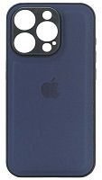Силиконовый чехол для Apple iPhone 15 Pro с защитой камеры кожа с лого синий