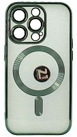 Силиконовый чехол для Apple iPhone 14 Pro Berlia Magsafe прозрачный зелёный борт