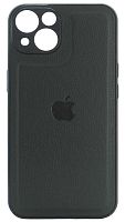 Силиконовый чехол для Apple iPhone 13 с защитой камеры кожа с лого черный