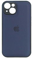 Силиконовый чехол для Apple iPhone 15 с защитой камеры кожа с лого синий