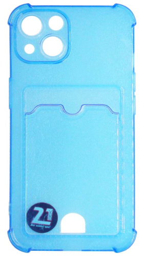 Силиконовый чехол для Apple iPhone 13 с кардхолдером и уголками прозрачный синий