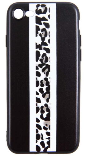 Силиконовый чехол  для APPLE iPhone 7 леопардовый принт черно-белый вертикаль