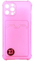 Силиконовый чехол для Apple iPhone 12 Pro с кардхолдером и уголками прозрачный розовый