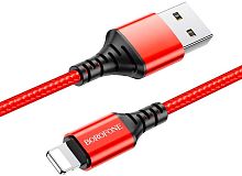 Кабель USB - 8 pin Borofone BX54 Ultra bright, 1.0м, круглый, 2.4A, ткань красный