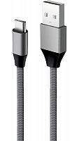 Дата-кабель Aksberry X158 USB A-Type C 60W, 5A., 1метр поддержка iPhone 15 в тканевой оплетке серый