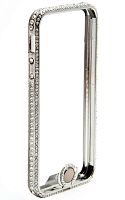 Бампер Newsh для iPhone 5 металлический со стразами (серебро)