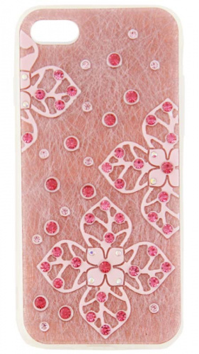 Силиконовый чехол Younicou для Apple Iphone 7 Гравированный Цветы крупные со стразами розовый