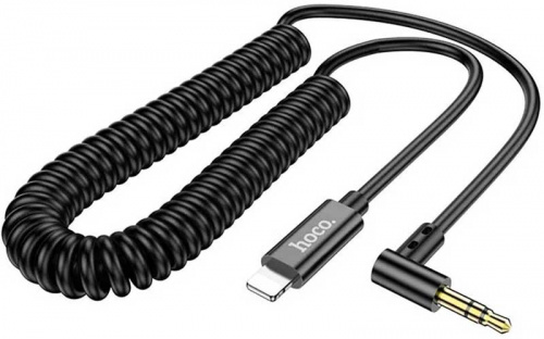 Кабель AUX, Jack 3,5mm(m) - 8 pin(m) HOCO DUP07 гнутый витой черный