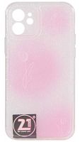 Силиконовый чехол для Apple iPhone 12 тюльпан розово-прозрачный