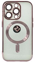 Силиконовый чехол для Apple iPhone 14 Pro Berlia Magsafe прозрачный розовый борт
