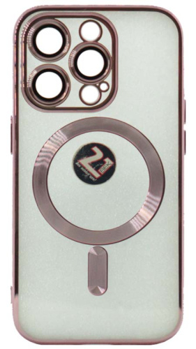 Силиконовый чехол для Apple iPhone 14 Pro Berlia Magsafe прозрачный розовый борт