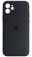 Силиконовый чехол для Apple iPhone 12 с защитой камеры кожа с лого черный