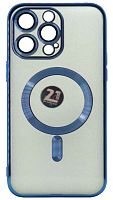 Силиконовый чехол для Apple iPhone 14 Pro Max Berlia Magsafe прозрачный синий борт