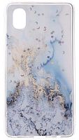 Силиконовый чехол для Samsung Galaxy A01 Core/A013 со звездами мрамор голубой