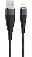 Кабель SOLID, USB 2.0 - lightning, 1.2м, 2.1A, усиленный, цвет черный, OLMIO