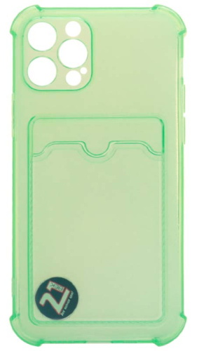 Силиконовый чехол для Apple iPhone 12 Pro с кардхолдером и уголками прозрачный зеленый