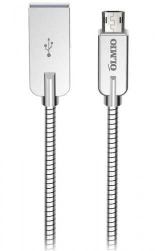 Кабель STEELY, USB 2.0 - microUSB, 1.2м, 2.1A, серебристый, OLMIO