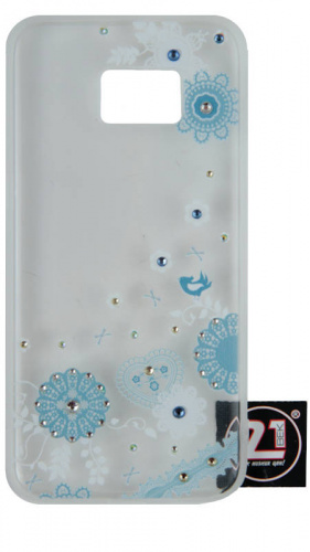 Силиконовый чехол для Samsung Galaxy S7 Edge/G935 синие цветы и стразы прозрачный