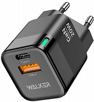СЗУ WALKER WH-42 GaN, 3А, 20Вт, USB/Type-C, поддержка QC+PD, черный