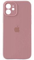 Силиконовый чехол Soft Touch для Apple iPhone 12 с защитой камеры лого бледно-розовый
