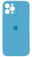 Силиконовый чехол Soft Touch для Apple iPhone 12 Pro Max с защитой камеры лого небесно-голубой
