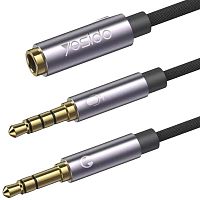 Кабель AUX Jack 3,5mm(m)(f) - 2 Jack 3,5mm(f)(f) Yesido YAU29, 0.3м чёрный
