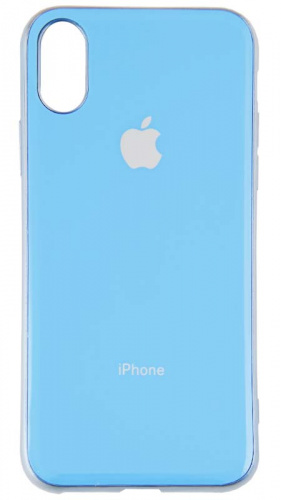 Силиконовый чехол для Apple iPhone X/XS яблоко глянцевый голубой
