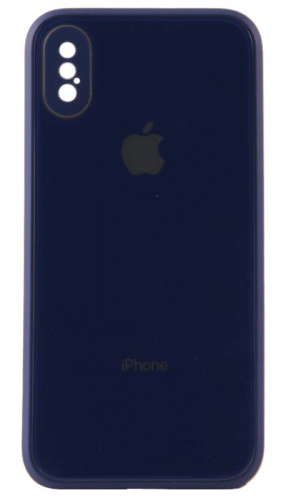 Силиконовый чехол для Apple iPhone X/XS стеклянный с защитой камеры синий Силиконовый чехол для Apple iPhone X/XS стеклянный с защитой камеры синий