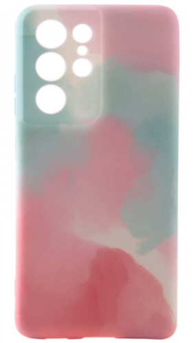 Силиконовый чехол для Samsung Galaxy S21 Ultra Акварель бирюзово-розовый