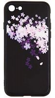 Силиконовый чехол для Apple iPhone 7/8 стеклянный цветы черный