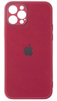 Силиконовый чехол для Apple iPhone 12 Pro стеклянный с защитой камеры бордовый