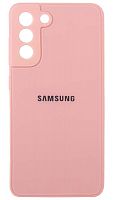 Силиконовый чехол для Samsung Galaxy S21 FE  стеклянный с защитой камеры розовый