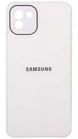 Силиконовый чехол для Samsung Galaxy A03/A035 стеклянный с защитой камеры белый