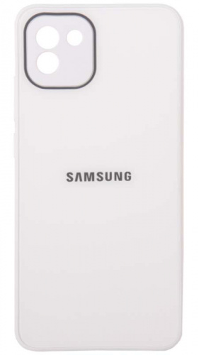 Силиконовый чехол для Samsung Galaxy A03/A035 стеклянный с защитой камеры белый