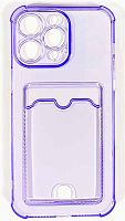 Силиконовый чехол для Apple iPhone 15 Pro Max с кардхолдером и уголками прозрачный фиолетовый