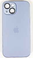 Силиконовый чехол для Apple iPhone 15 матовое стекло с линзами голубой
