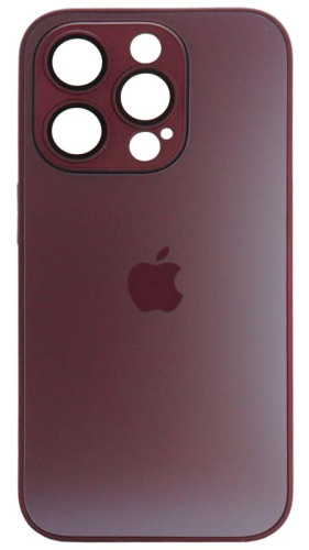 Силиконовый чехол для Apple iPhone 15 Pro матовое стекло с линзами бордовый