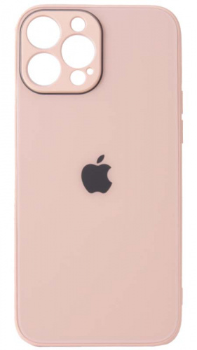 Силиконовый чехол для Apple iPhone 13 Pro Max стеклянный с защитой камеры персиковый