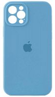 Силиконовый чехол Soft Touch для Apple iPhone 12 Pro с защитой камеры лого небесно-голубой