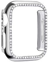 Противоударное стекло+чехол Apple Watch 44mm глянцевый со стразами серебро