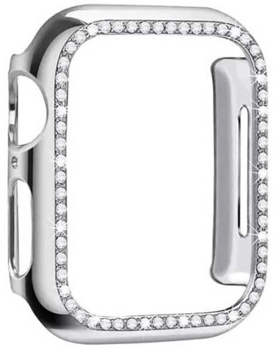Противоударное стекло+чехол Apple Watch 44mm глянцевый со стразами серебро