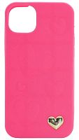Силиконовый чехол для Apple iPhone 14 Plus мягкий с сердечком неоновый розовый