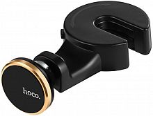 Автомобильный держатель HOCO CA18 подголовник, шарнир, магнит, чёрный, золотая вставка
