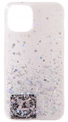 Силиконовый чехол для Apple iPhone 12 mini с блестками и звездами белый